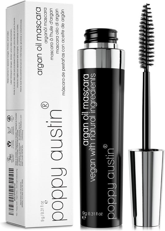 Poppy Austin - Vegan Mascara Brown Volume and Length Waterproof - Soft, Hypoallergenic Volume Mascara, Organic & Cruelty Free, 100% Natural Mascara for Sensitive Eyes (9g, Black)